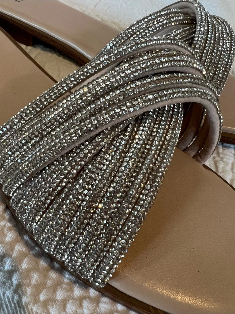 💙 A New Day Silver Rhinestone Cross Strap Side Sandals - Size 8